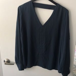 🌵Dalia Sheer Navy V Neck Blouse XL